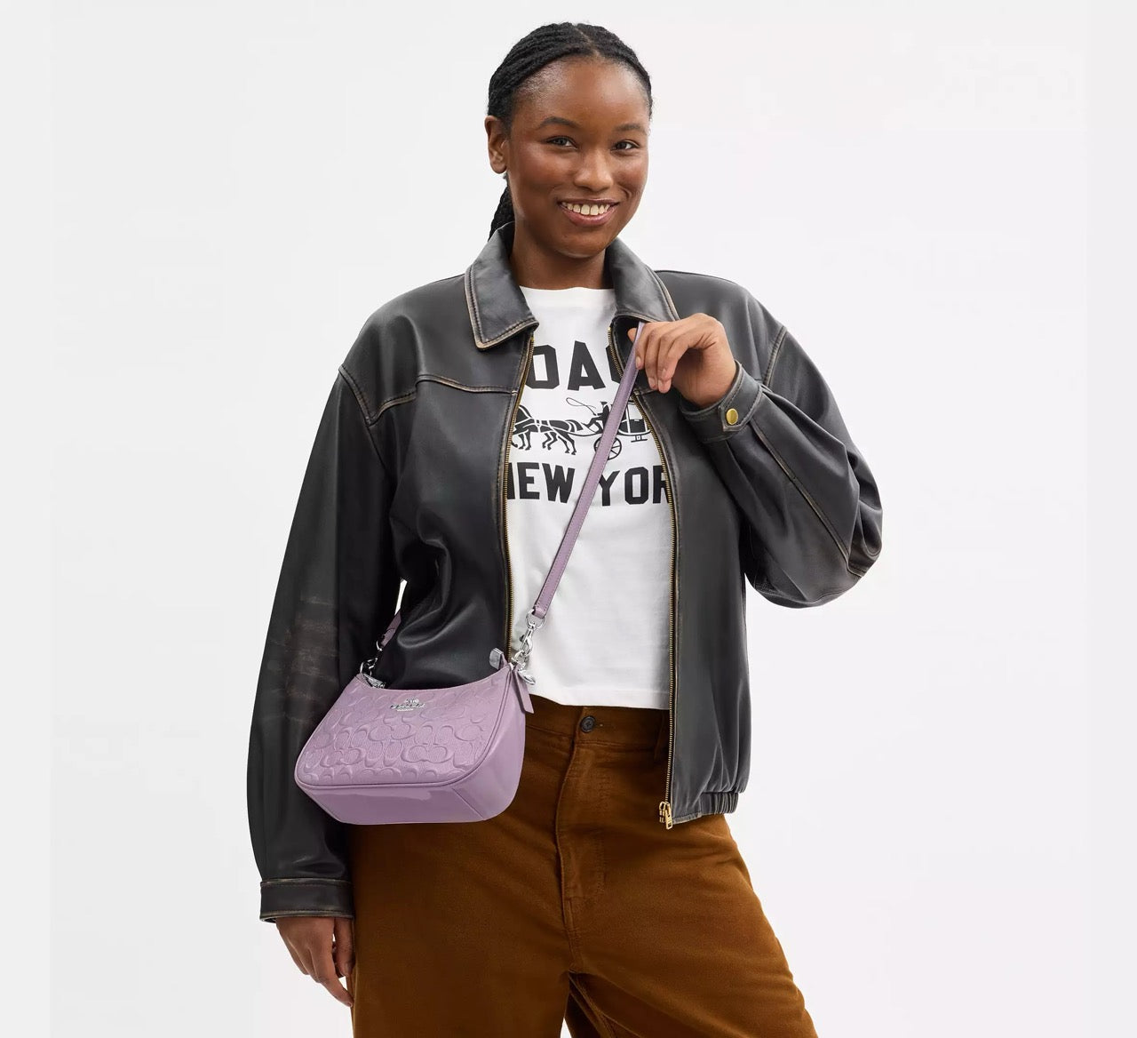 [READY STOCK MY] COACH Teri Shoulder Bag In Signature Leather With Heart Charm in Light Violet (CDA98)