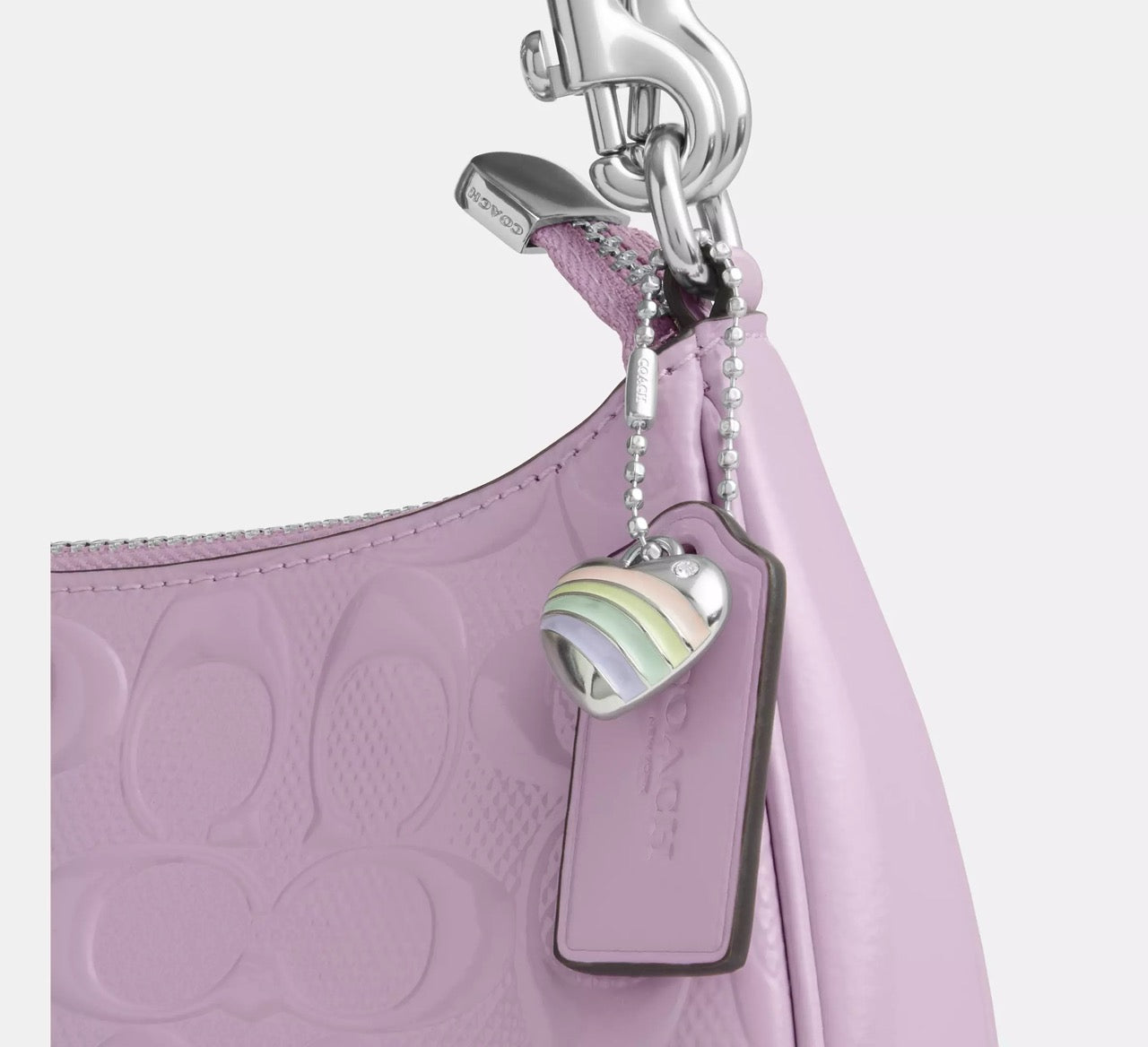 [READY STOCK MY] COACH Teri Shoulder Bag In Signature Leather With Heart Charm in Light Violet (CDA98)