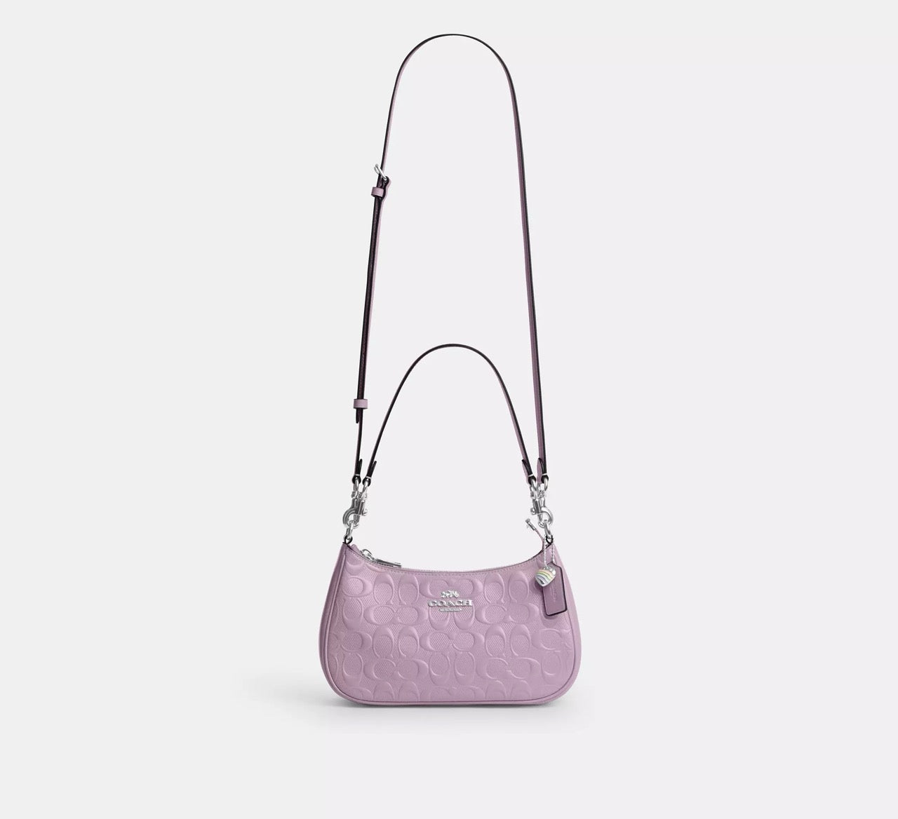 [READY STOCK MY] COACH Teri Shoulder Bag In Signature Leather With Heart Charm in Light Violet (CDA98)