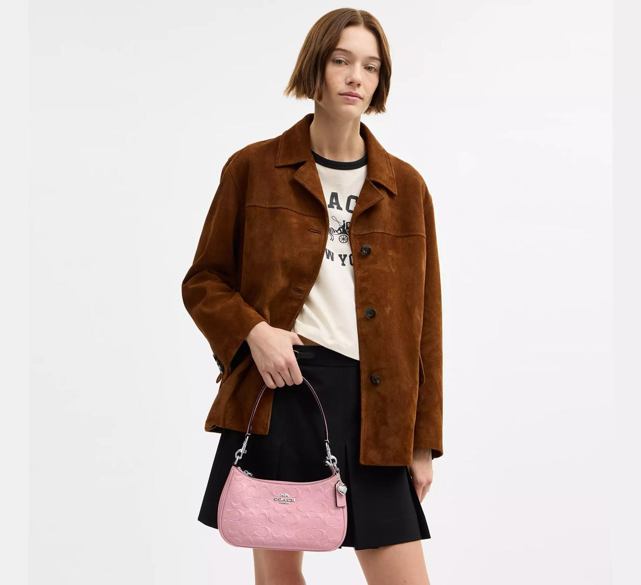 [READY STOCK MY] COACH Teri Shoulder Bag In Signature Leather With Heart Charm in Pink (CDA98)