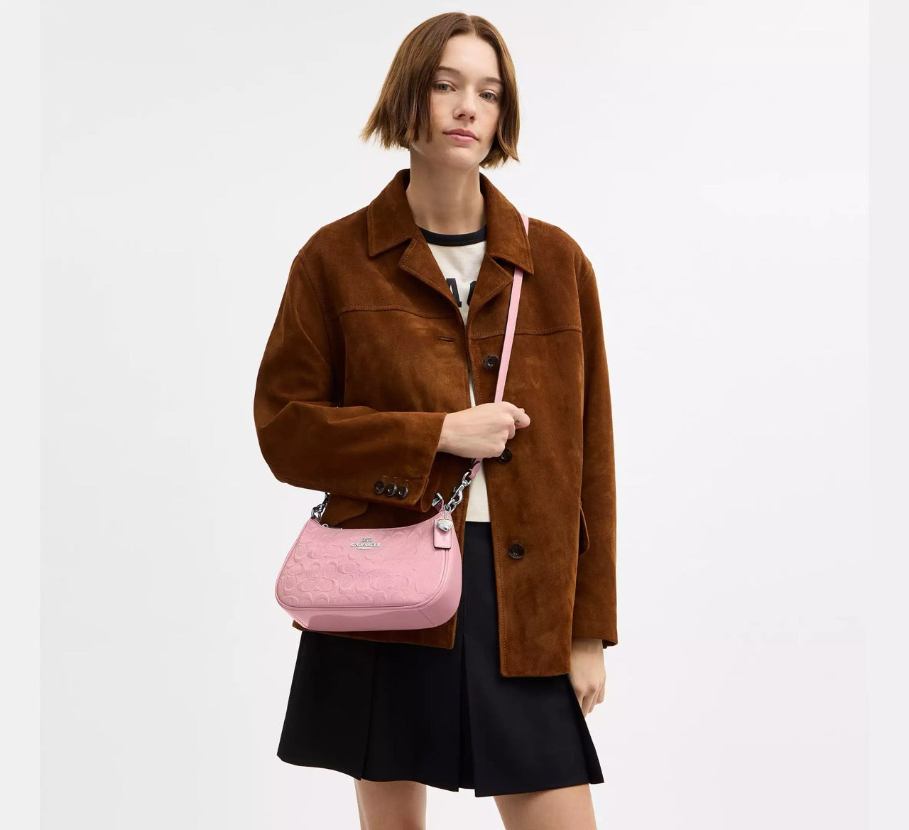 [READY STOCK MY] COACH Teri Shoulder Bag In Signature Leather With Heart Charm in Pink (CDA98)