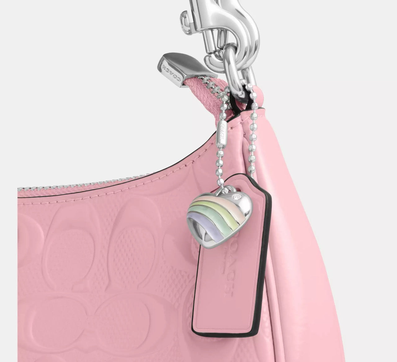 [READY STOCK MY] COACH Teri Shoulder Bag In Signature Leather With Heart Charm in Pink (CDA98)