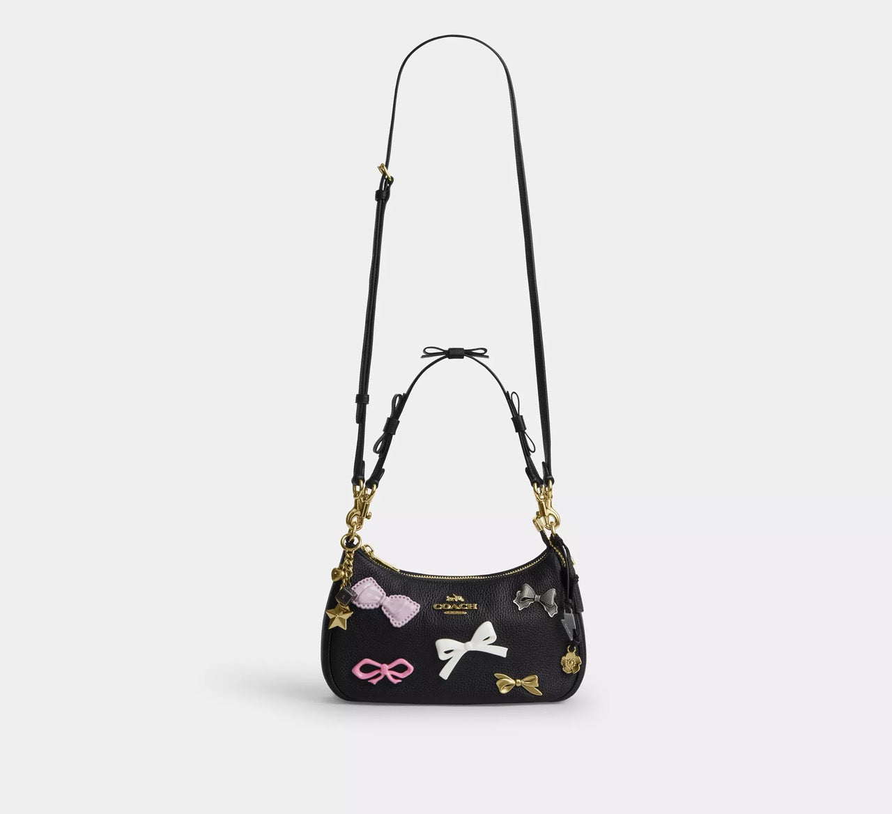 [READY STOCK MY] COACH Teri Shoulder Bag With Bows And Charms in Black (CDY93)
