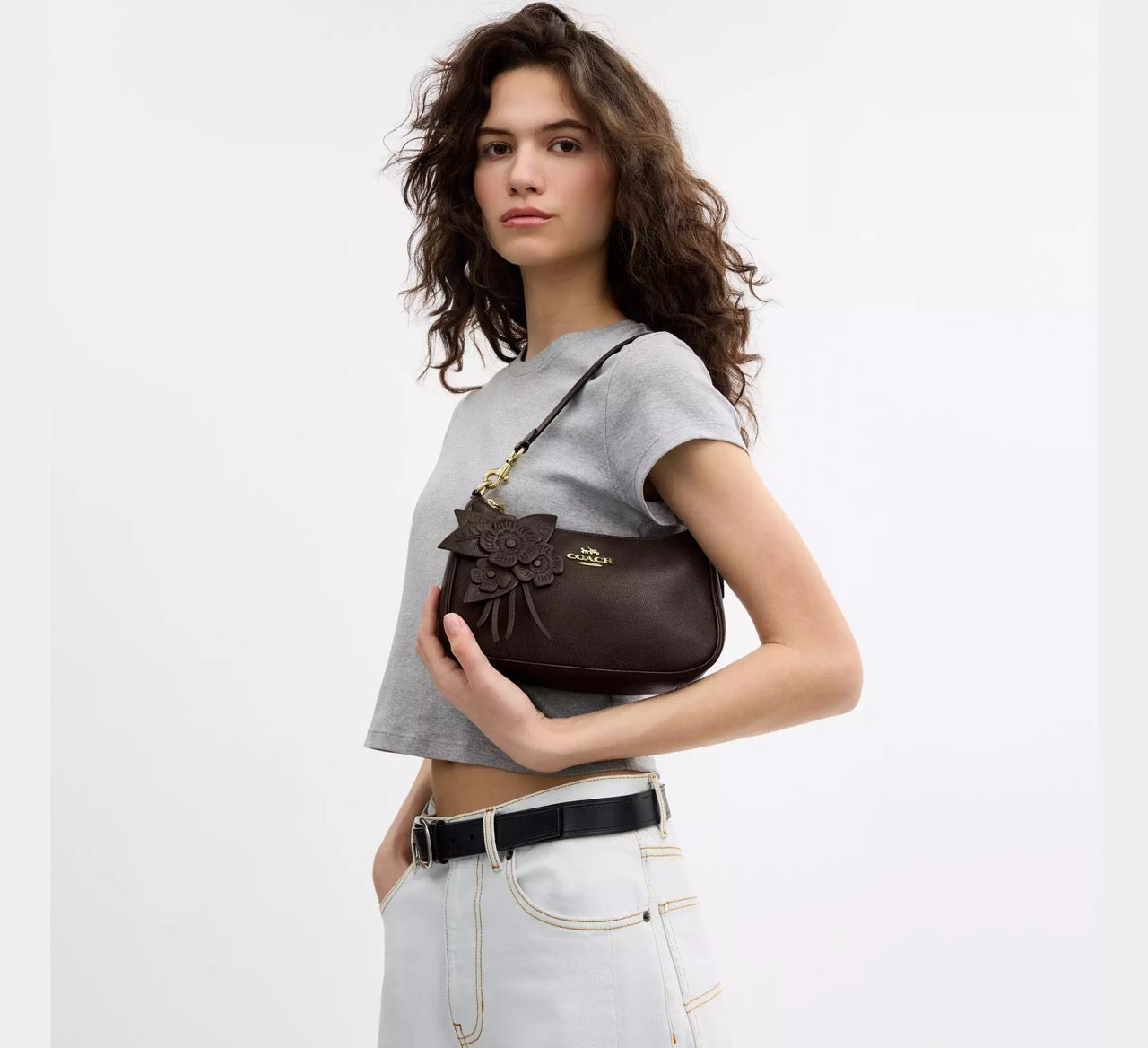 [READY STOCK MY] COACH Teri Shoulder Bag With Floral Applique in Maple (CDY42)