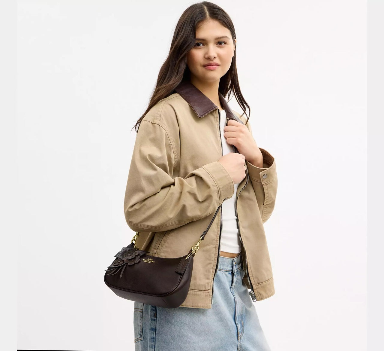 [READY STOCK MY] COACH Teri Shoulder Bag With Floral Applique in Maple (CDY42)