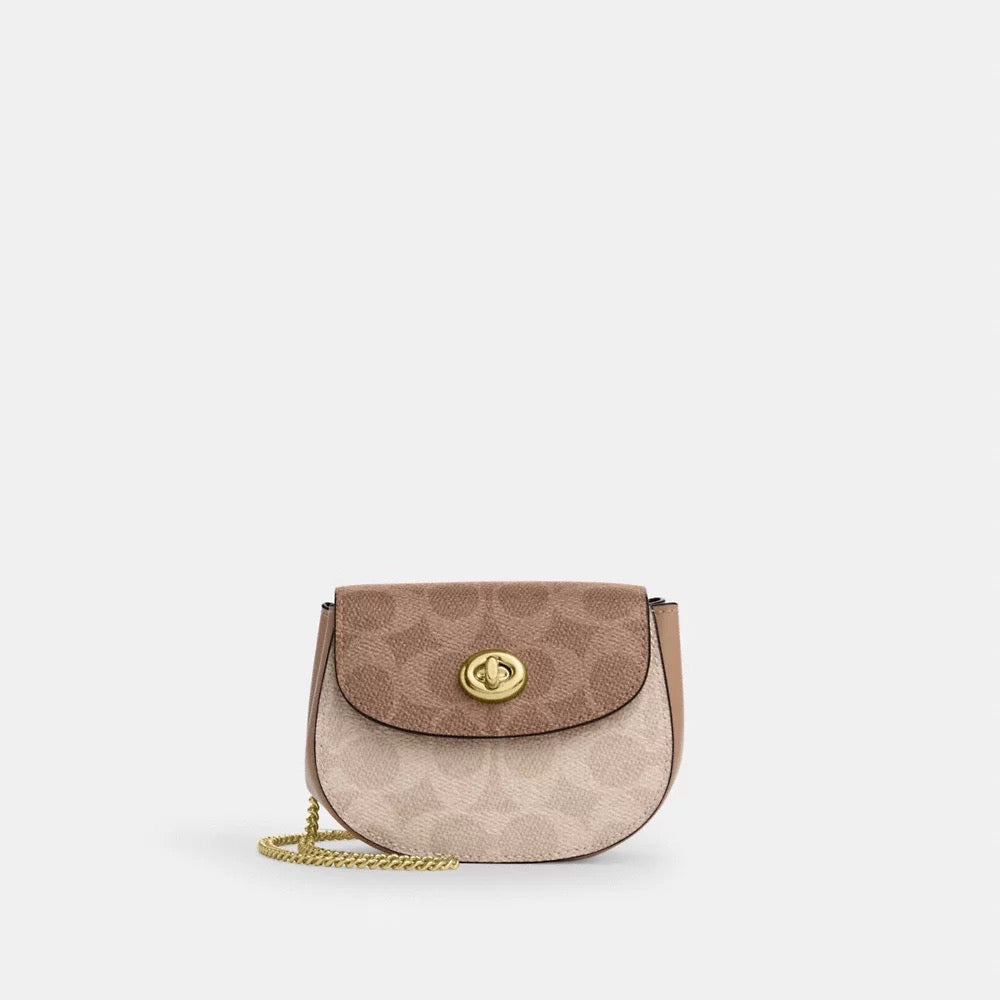 [READY STOCK MY] COACH Turnlock Card Case In Blocked Signature Canvas in Sand/Tan (CZ474)