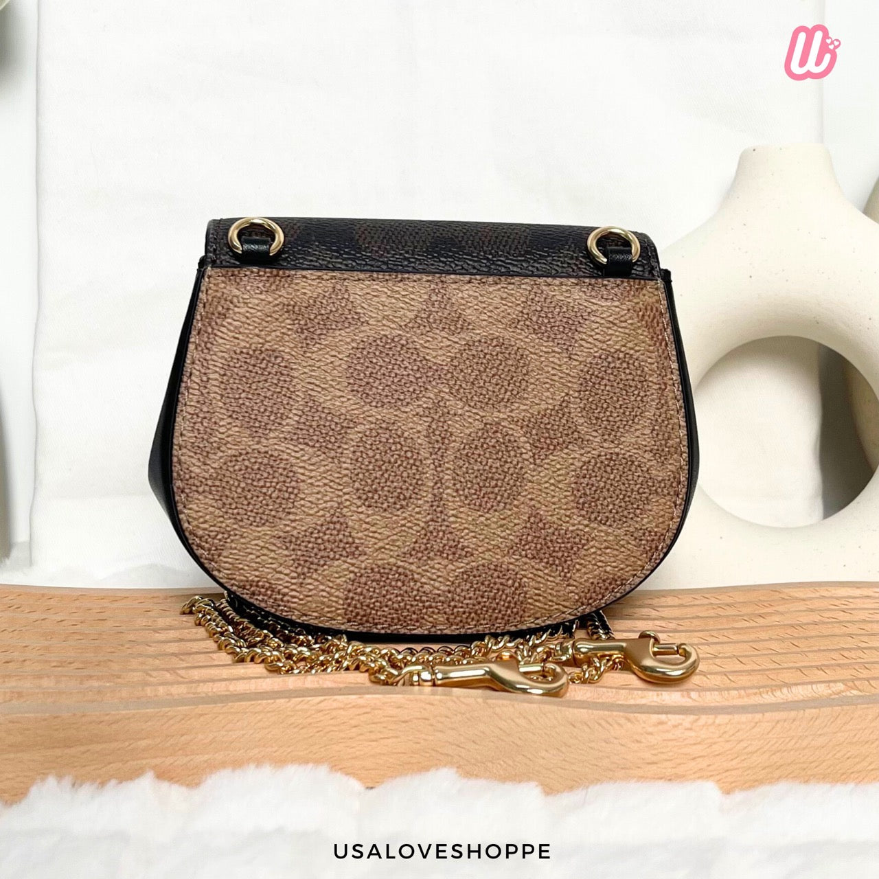 [READY STOCK MY] COACH Turnlock Card Case In Blocked Signature Canvas in Walnut/Tan (CZ474)