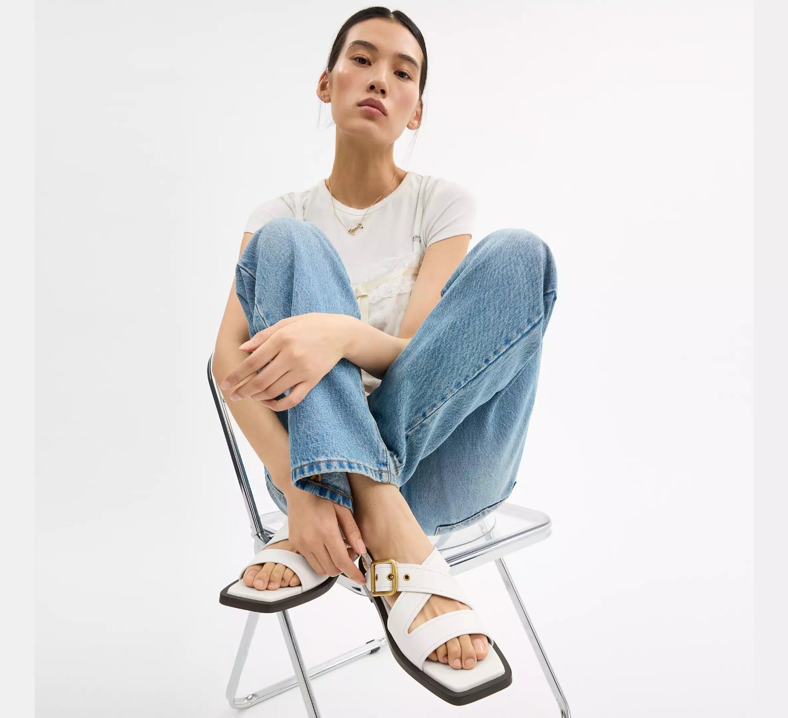 [INCOMING ETA 30 DAYS] COACH W Archival Buckle Flat Sandal in Chalk (FK)(CAS36)