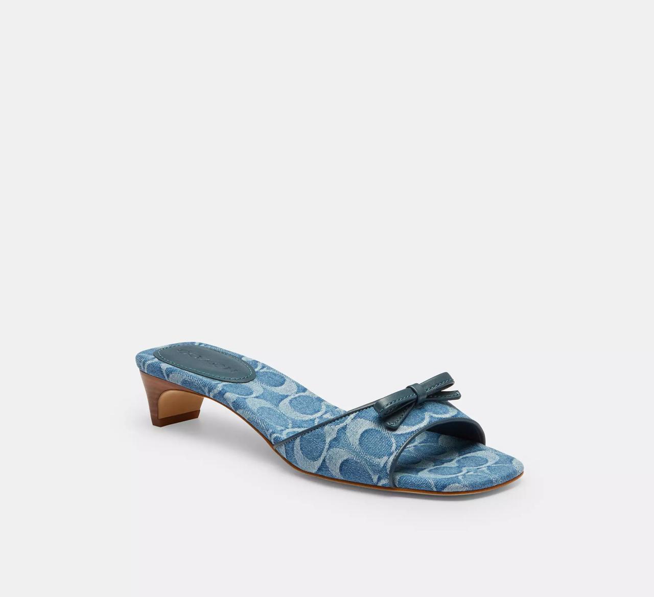 [INCOMING ETA 30 DAYS] COACH W Bow Kitten Heel Sandal In Signature Denim in denim/Indigo (FK)(CEE10)