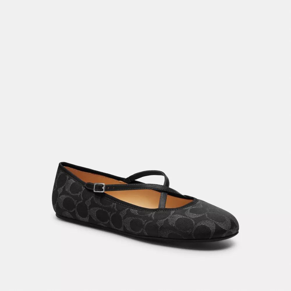 [READY STOCK MY] COACH W Phoebe Ballet Flat In Signature Denim in Signature Denim/Black (FK)(CDF63)