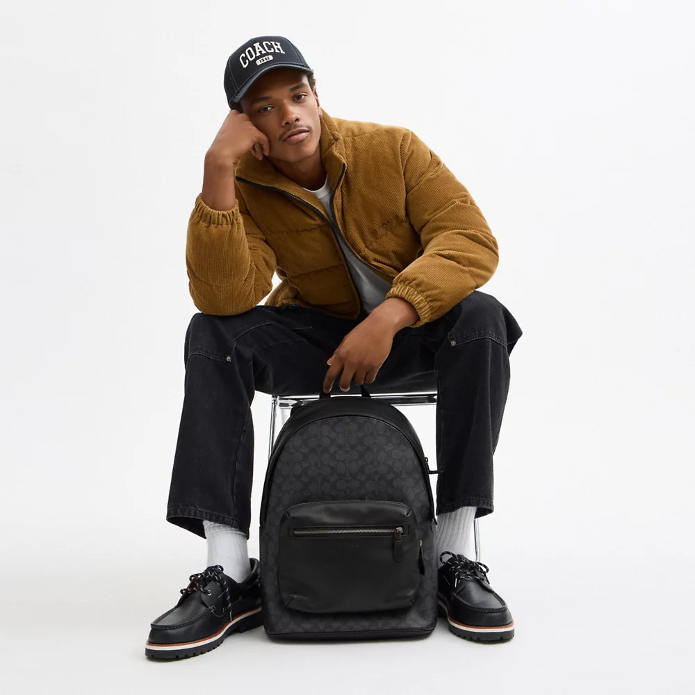 [INCOMING ETA END NOV 2024] COACH Men West Backpack In Signature Canvas In Charcoal Black (CV925)