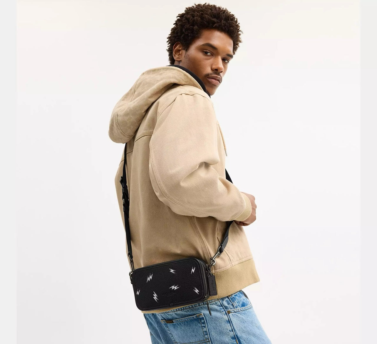 [INCOMING ETA 30 DAYS] COACH For Men Wyatt Crossbody Bag With Lightning Bolt Print in Gunmetal/Black Multi (CDB31)