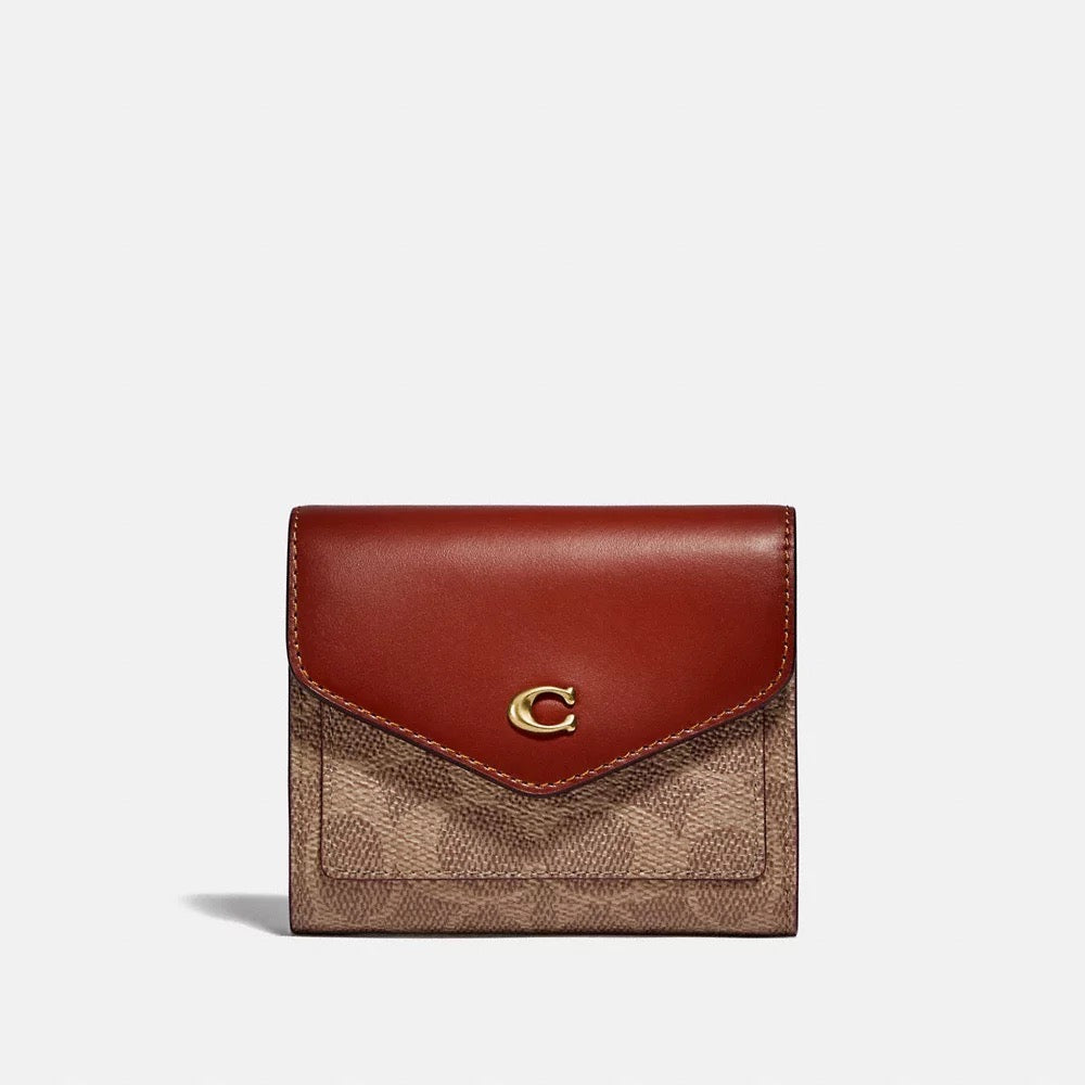 [INCOMING ETA 30 DAYS] COACH Wyn Small Wallet In Colorblock Signature Canvas in Tan/Rust (C2329)