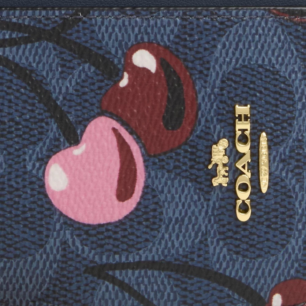 [INCOMING ETA 30 DAYS] COACH Zip Card Case In Signature Canvas With Cherry Print in Denim Multi (CZ468)