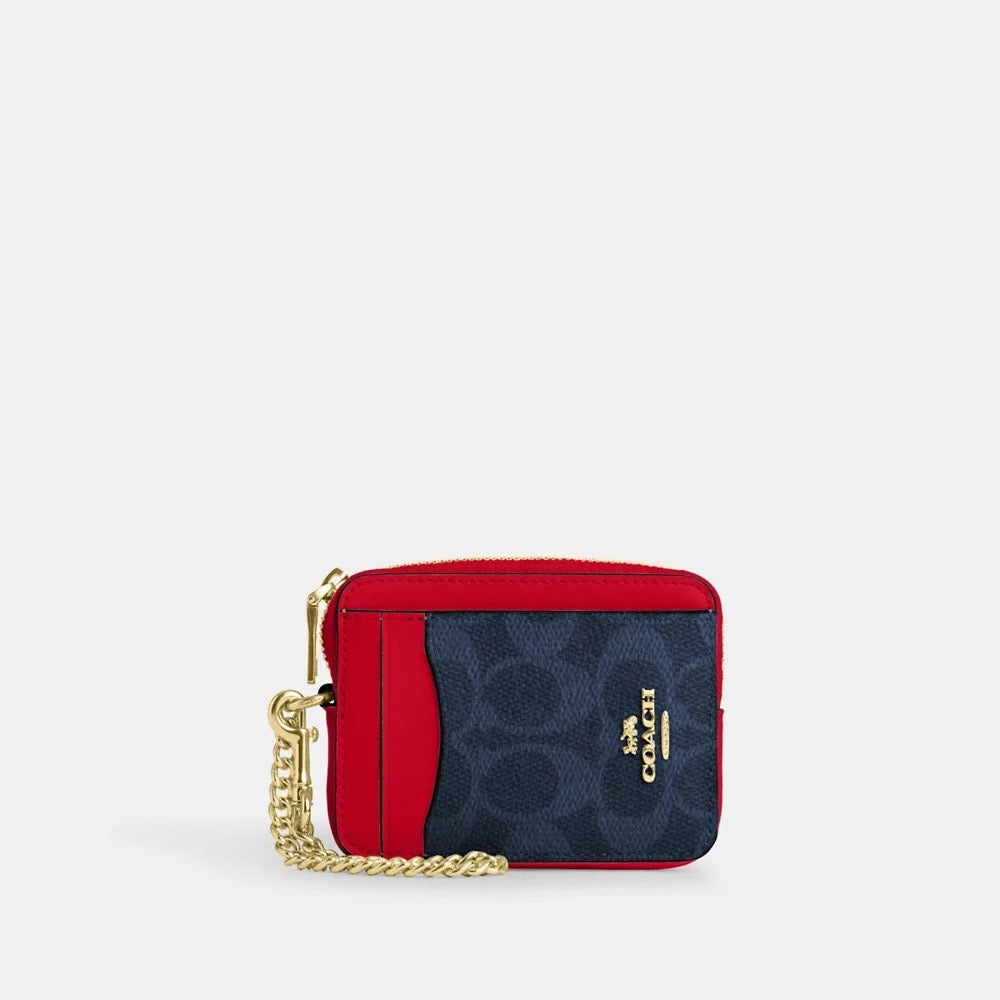 [INCOMING ETA 30 DAYS] COACH Zip Card Case In Signature Canvas in Denim/Bold Red (CW883)