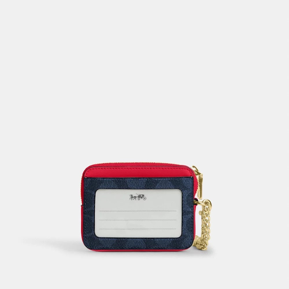 [INCOMING ETA 30 DAYS] COACH Zip Card Case In Signature Canvas in Denim/Bold Red (CW883)