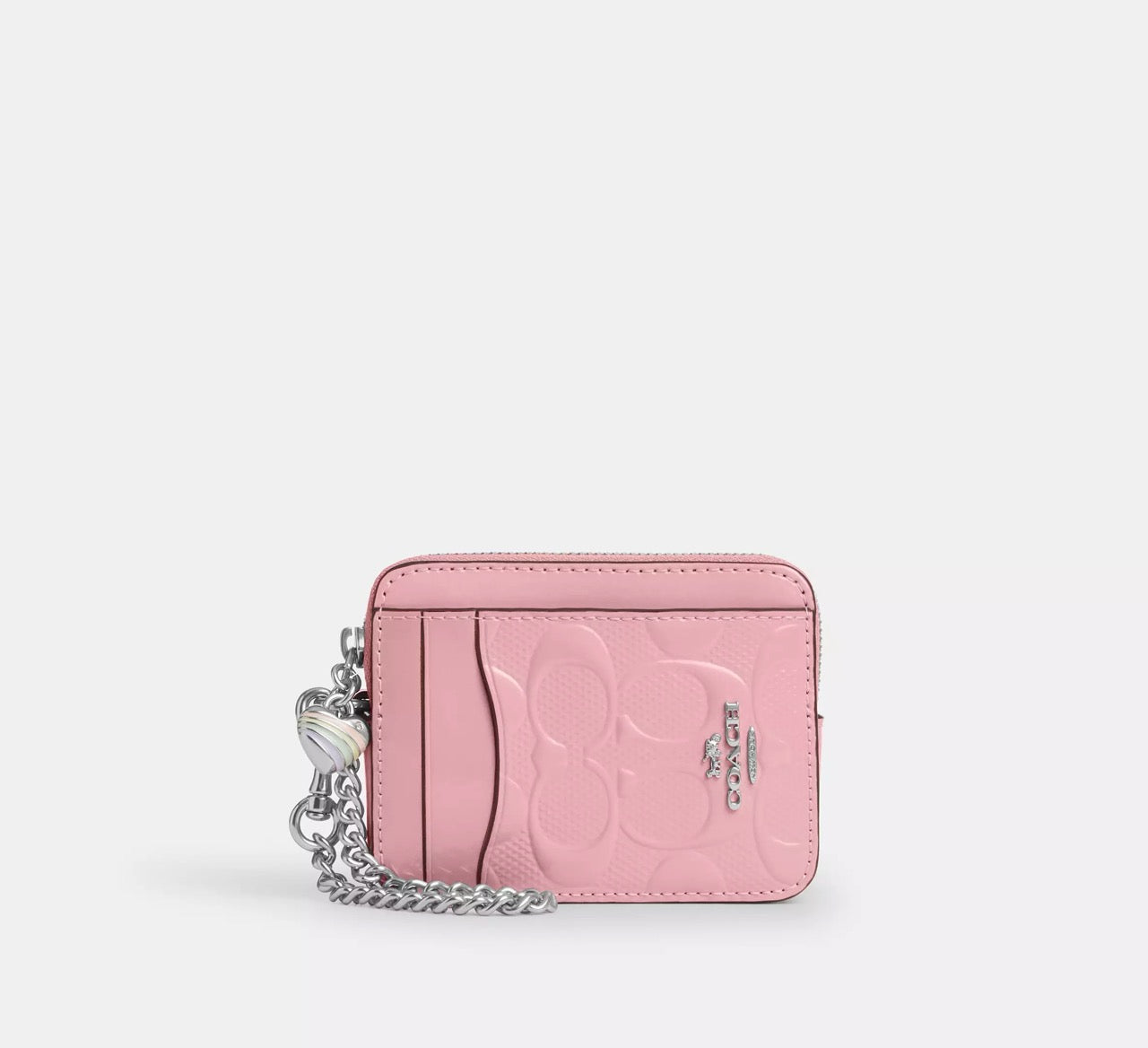 [INCOMING ETA 30 DAYS] COACH Zip Card Case In Signature Leather With Heart Charm in Pink (CDQ15)