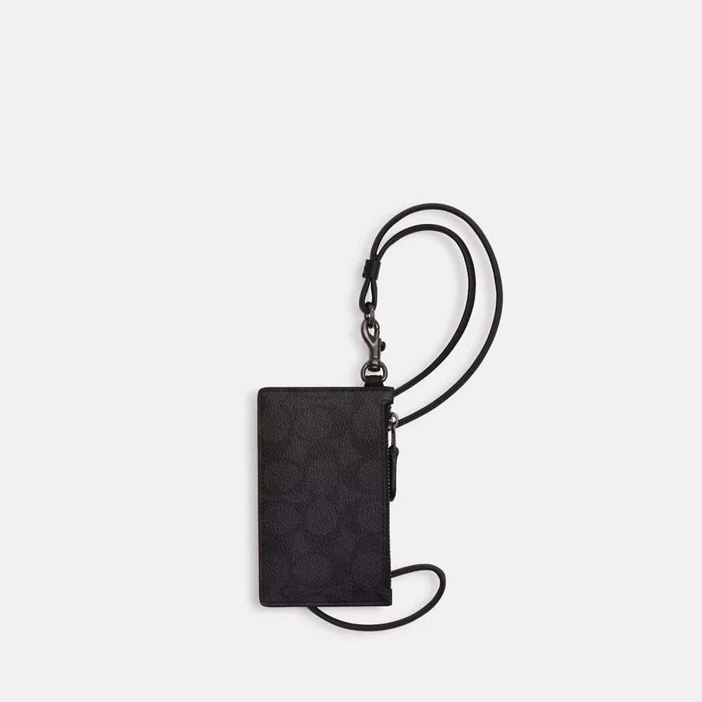 [SPECIAL DEAL][INCOMING ETA 30 DAYS] COACH For Men Zip Lanyard Card Case In Signature Canvas in Charcoal/Black (CAJ46)