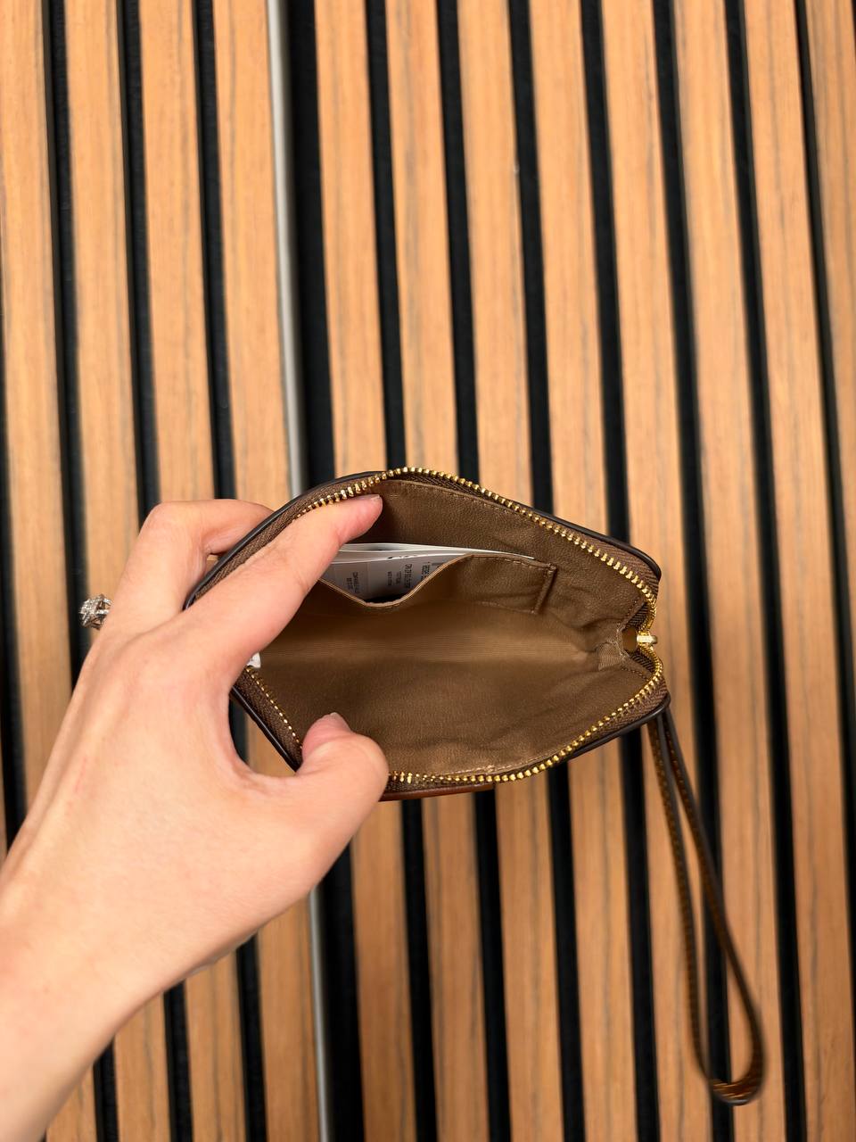 [READY STOCK MY] COACH Corner Zip Wristlet In Signature Canvas With Stripe in Tan/Brown (CW854)
