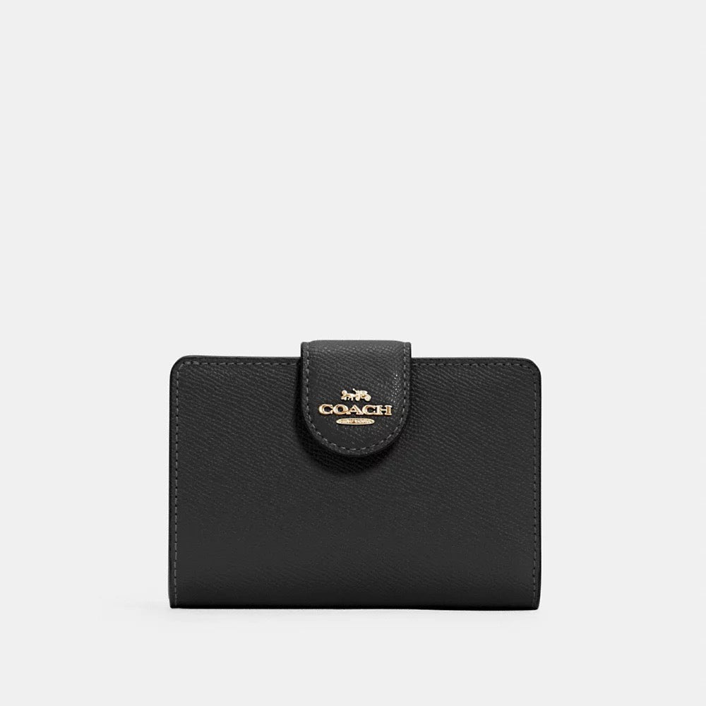 [INCOMING ETA 30 DAYS] COACH Crossgrain Leather Medium Corner Zip Wallet in Black (GHW) (6390)