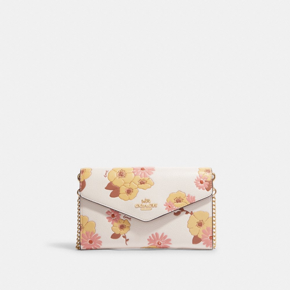 Coach Envelope Clutch Crossbody With Floral Cluster Print in Chalk Multi (CH205)