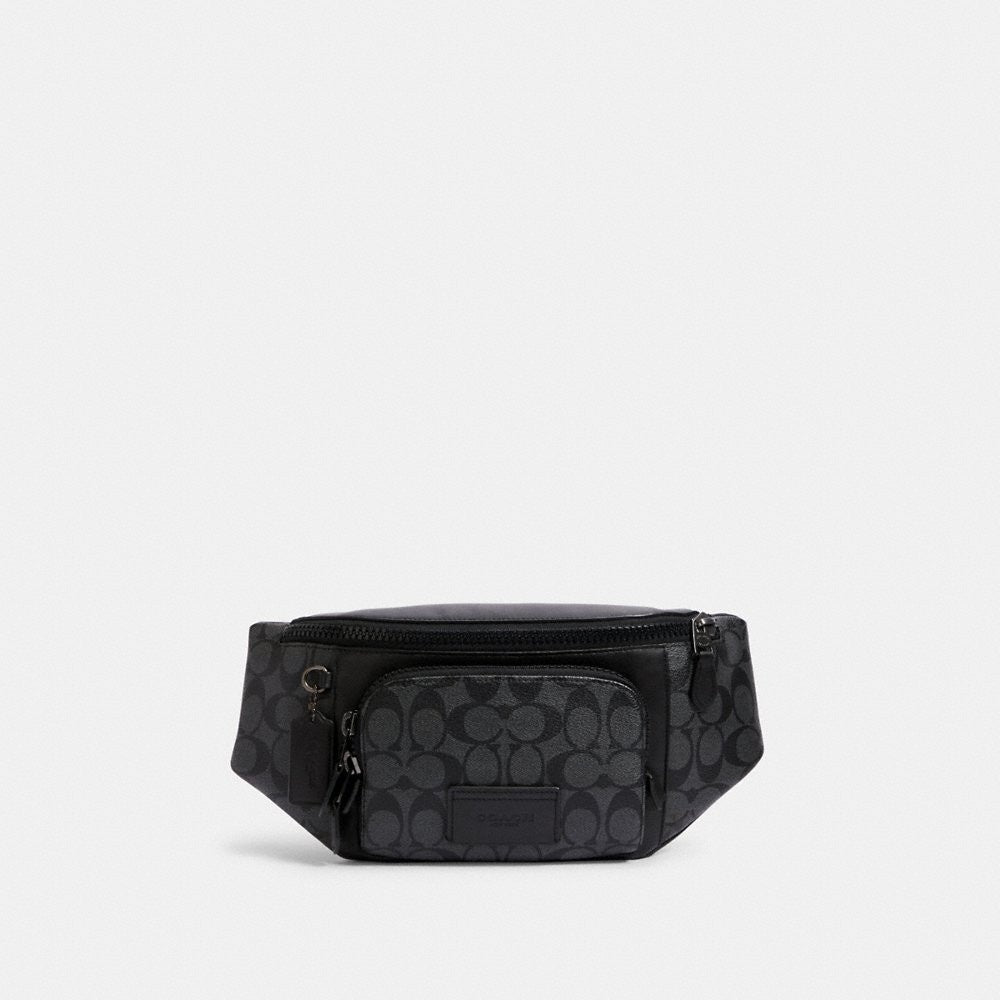 [INCOMING ETA END MAY 2024] C0ACH Men Track Belt Bag In Signature Canvas in Charcoal/Black (C3765)