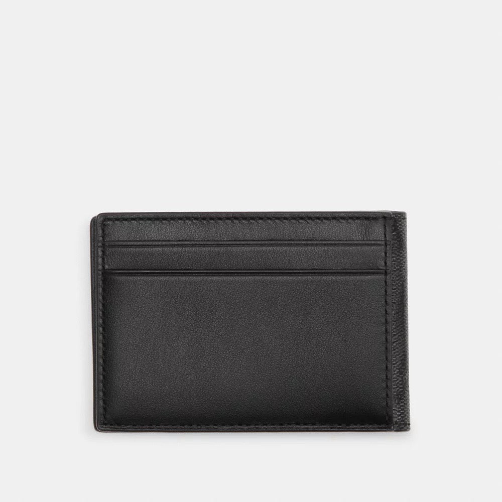 C0ACH Compact Billfold Wallet In Signature Canvas in Charcoal/Black (CM166)