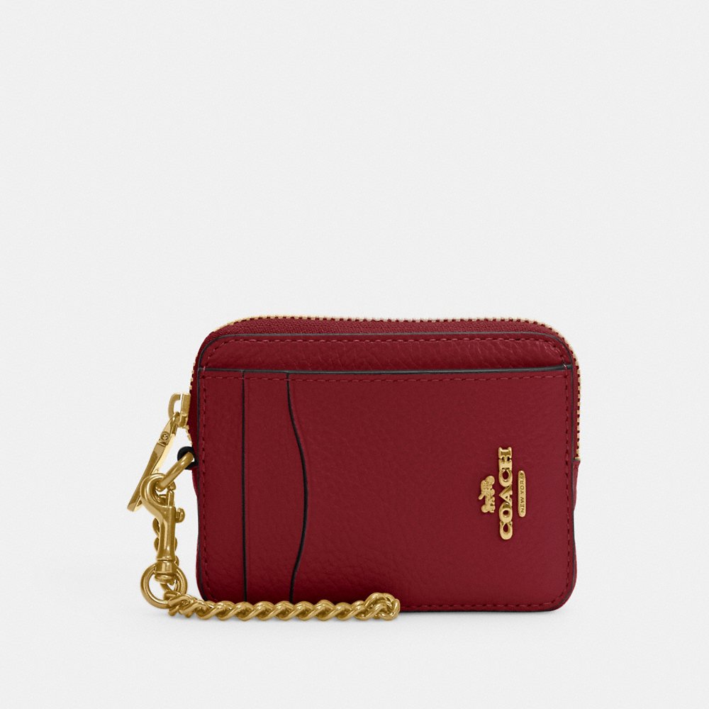 COACH Pebbled Leather Zip Card Case in Cherry (6303)