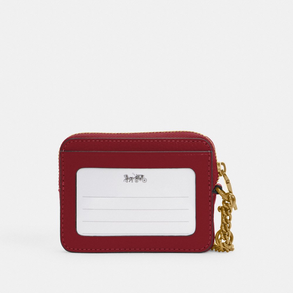 COACH Pebbled Leather Zip Card Case in Cherry (6303)