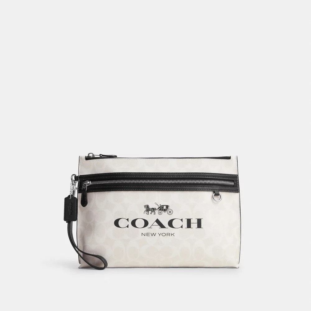 Coach Carry All Pouch In Signature Canvas in Chalk/Black Multi (CP198)