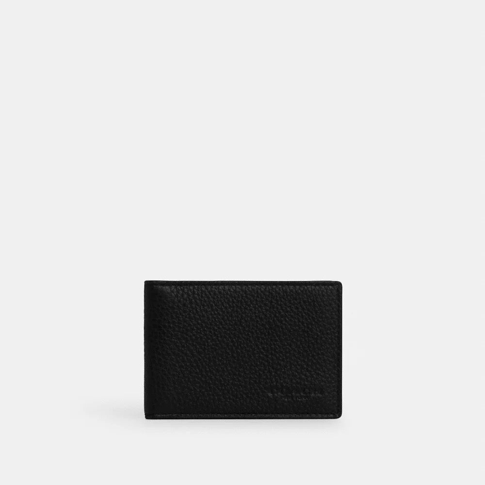 [READY STOCK MY] COACH Men Compact Billfold Wallet in Gunmetal/Black (CM167)
