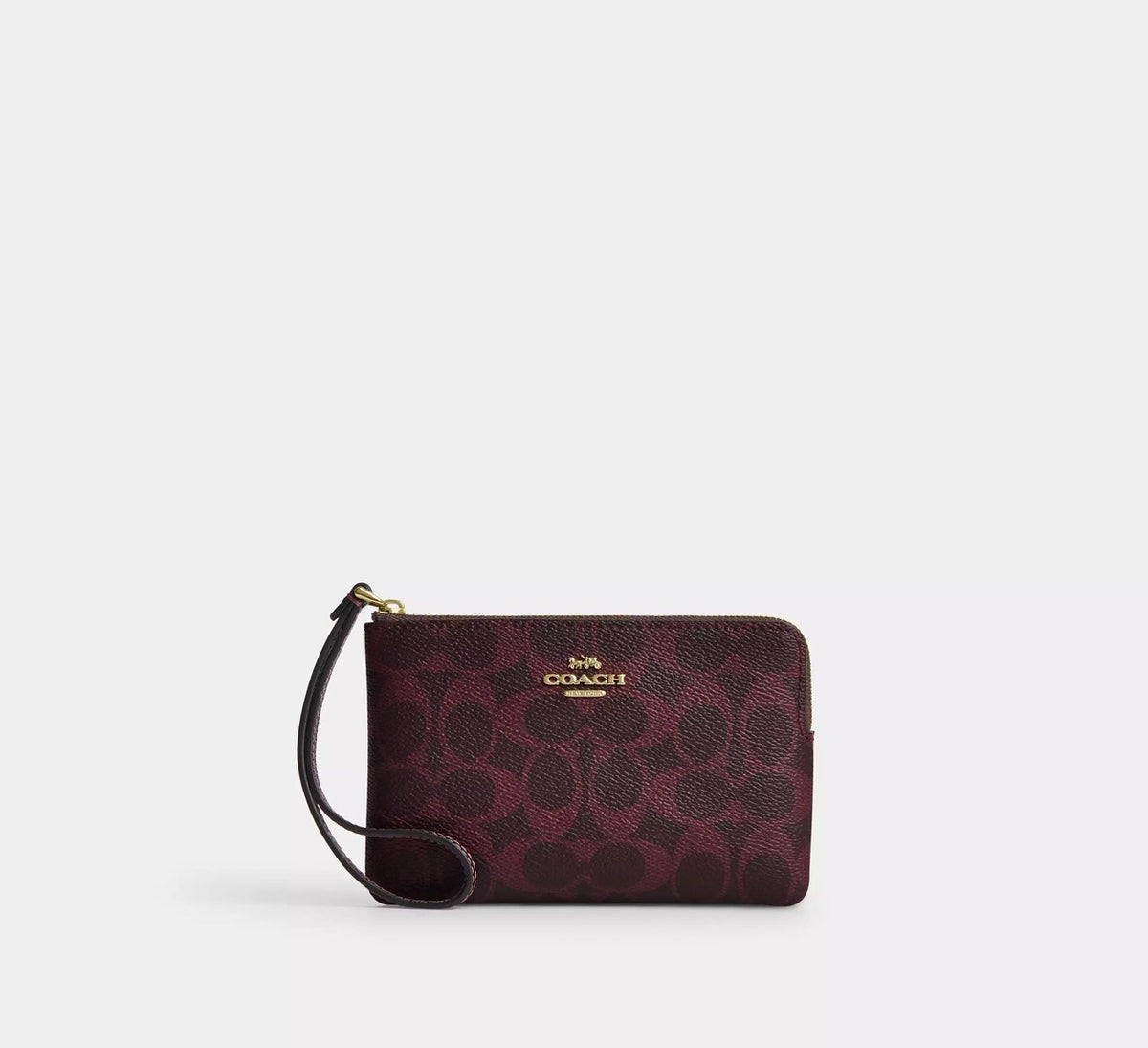 [WEB EXCLUSIVE][READY STOCK MY] Coach Corner Zip Wristlet In Signature Canvas in Black Currant (CEY93)