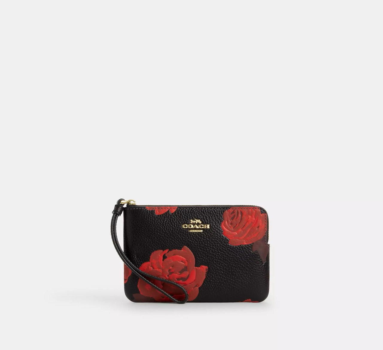 [READY STOCK MY] COACH Corner Zip Wristlet With Floral Print in Black/Red (CCJ70)