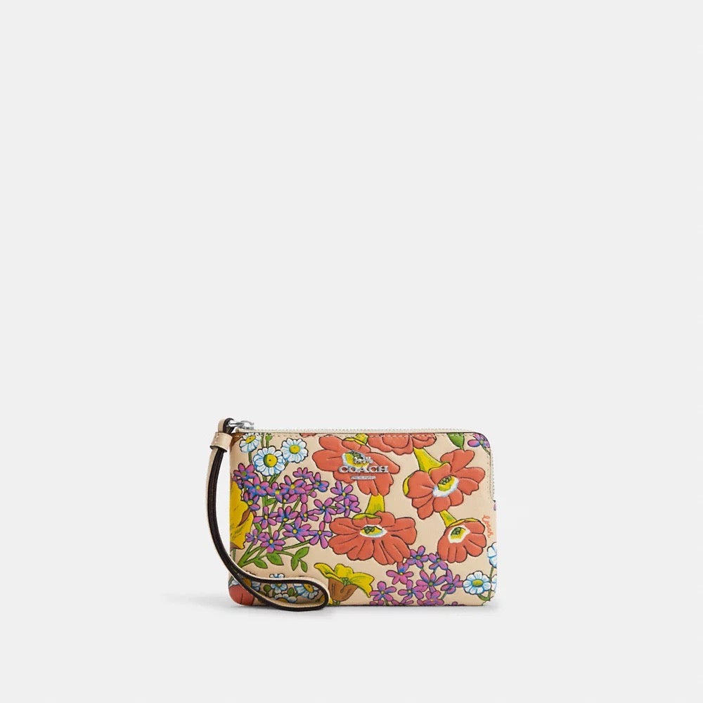 [INCOMING ETA END MAY 2024] C0ACH Corner Zip Wristlet With Floral Print in Ivory Multi (CR946)