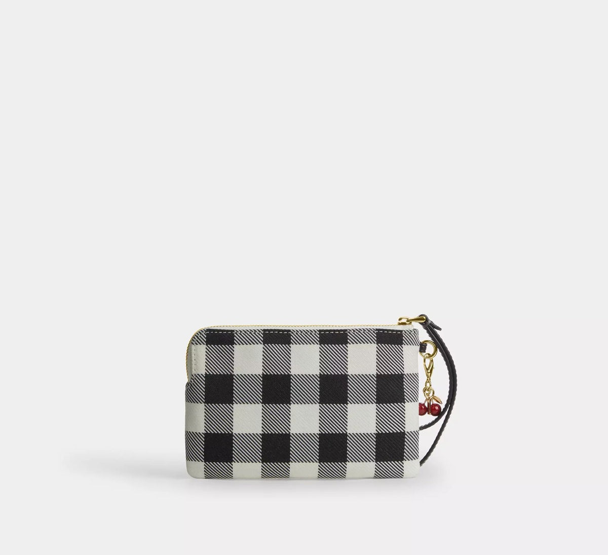 [WEB EXCLUSIVE][READY STOCK MY] Coach Corner Zip Wristlet With Gingham Print And Charm in Black Multi (CEX59)
