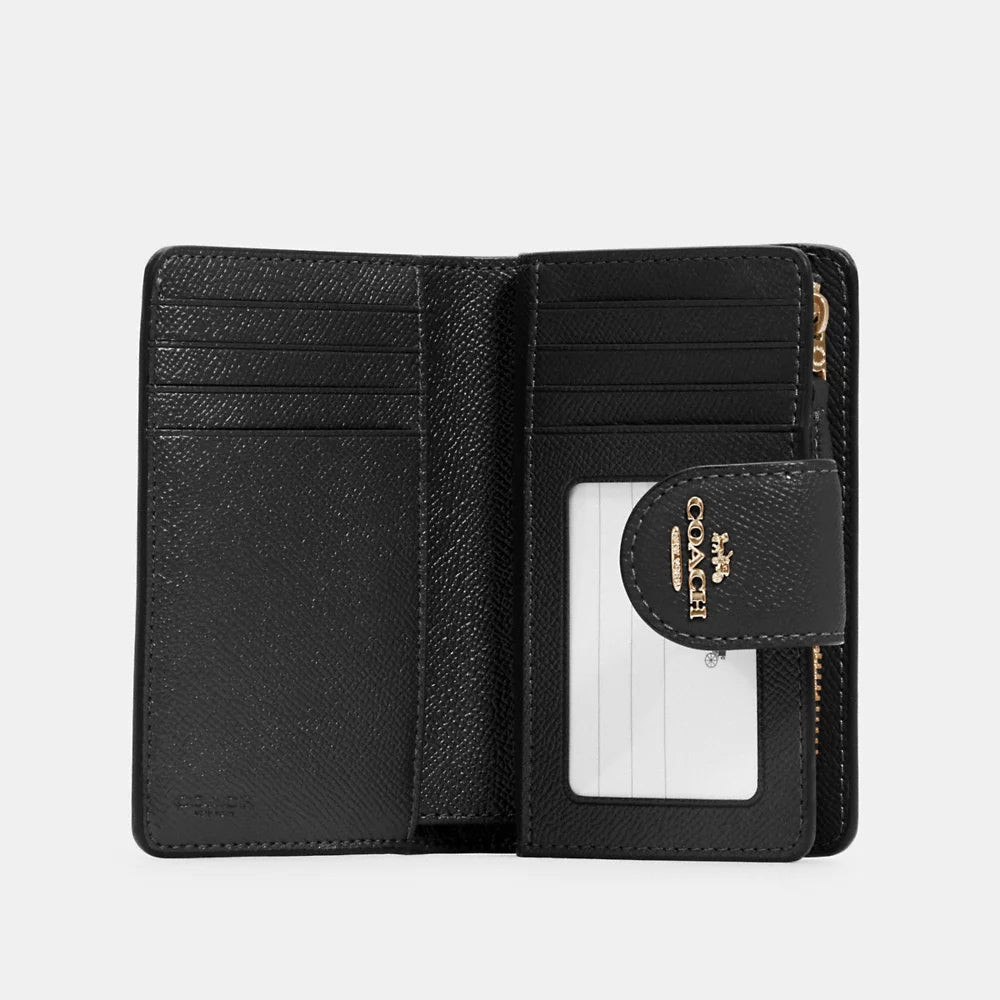 Coach Crossgrain Leather Medium Corner Zip Wallet in Black (GHW) (6390)