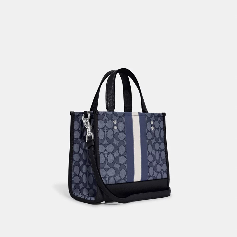 Coach Dempsey Tote 22 in Signature Jacquard With Stripe And Coach Patch in Denim/Midnight Navy Multi (C8417)