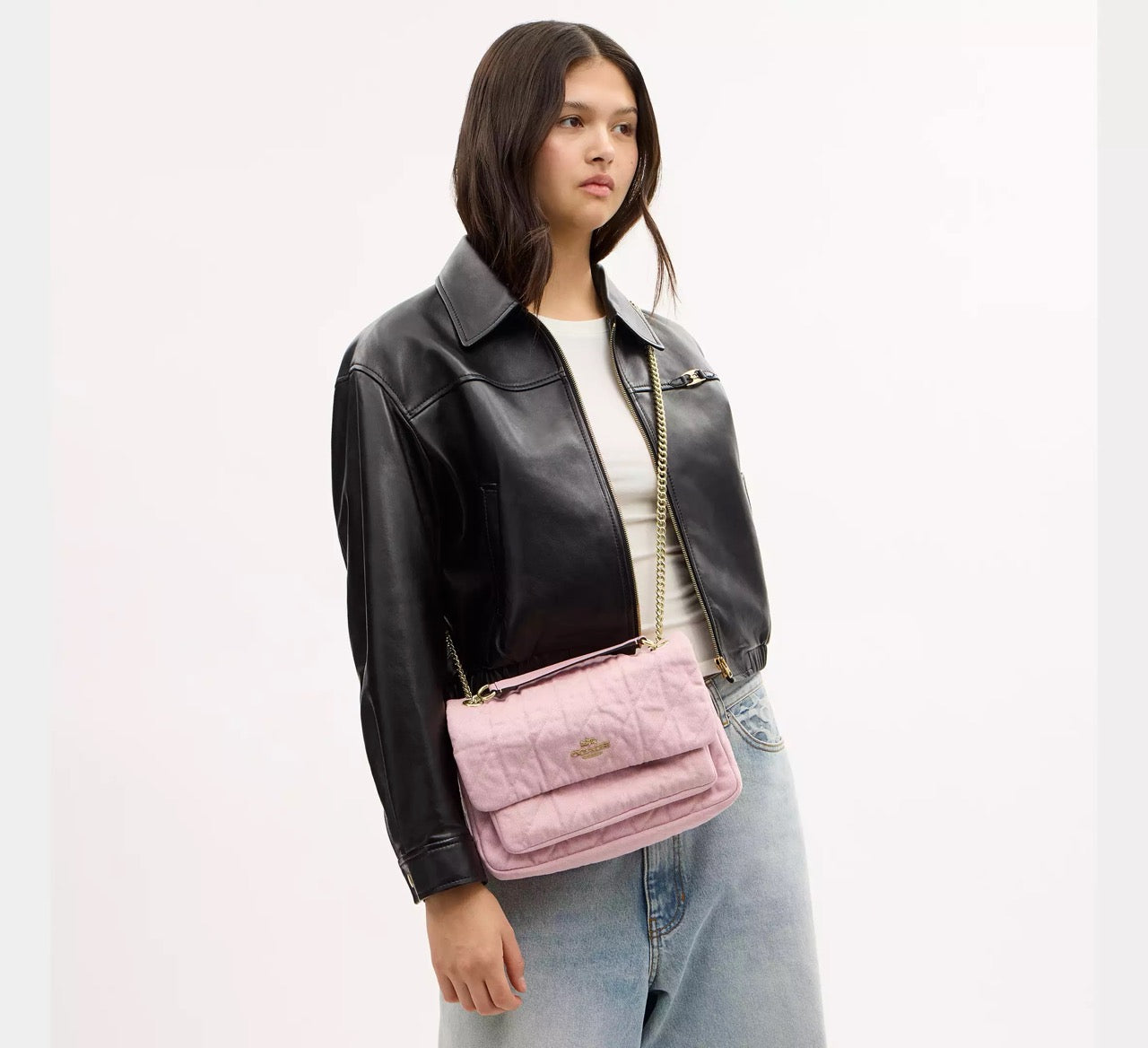 [WEB EXCLUSIVE][READY STOCK MY] COACH Elodie Crossbody Bag In Loved Denim With Quilting In Light Pink (CER78)