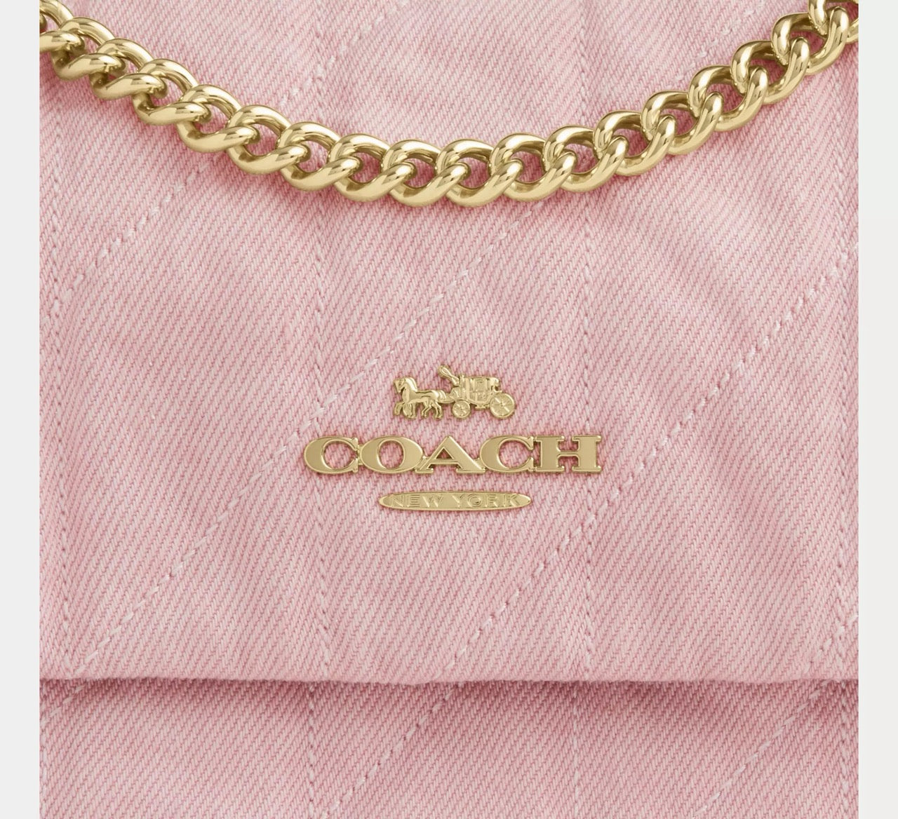 [WEB EXCLUSIVE][READY STOCK MY] COACH Elodie Crossbody Bag In Loved Denim With Quilting In Light Pink (CER78)