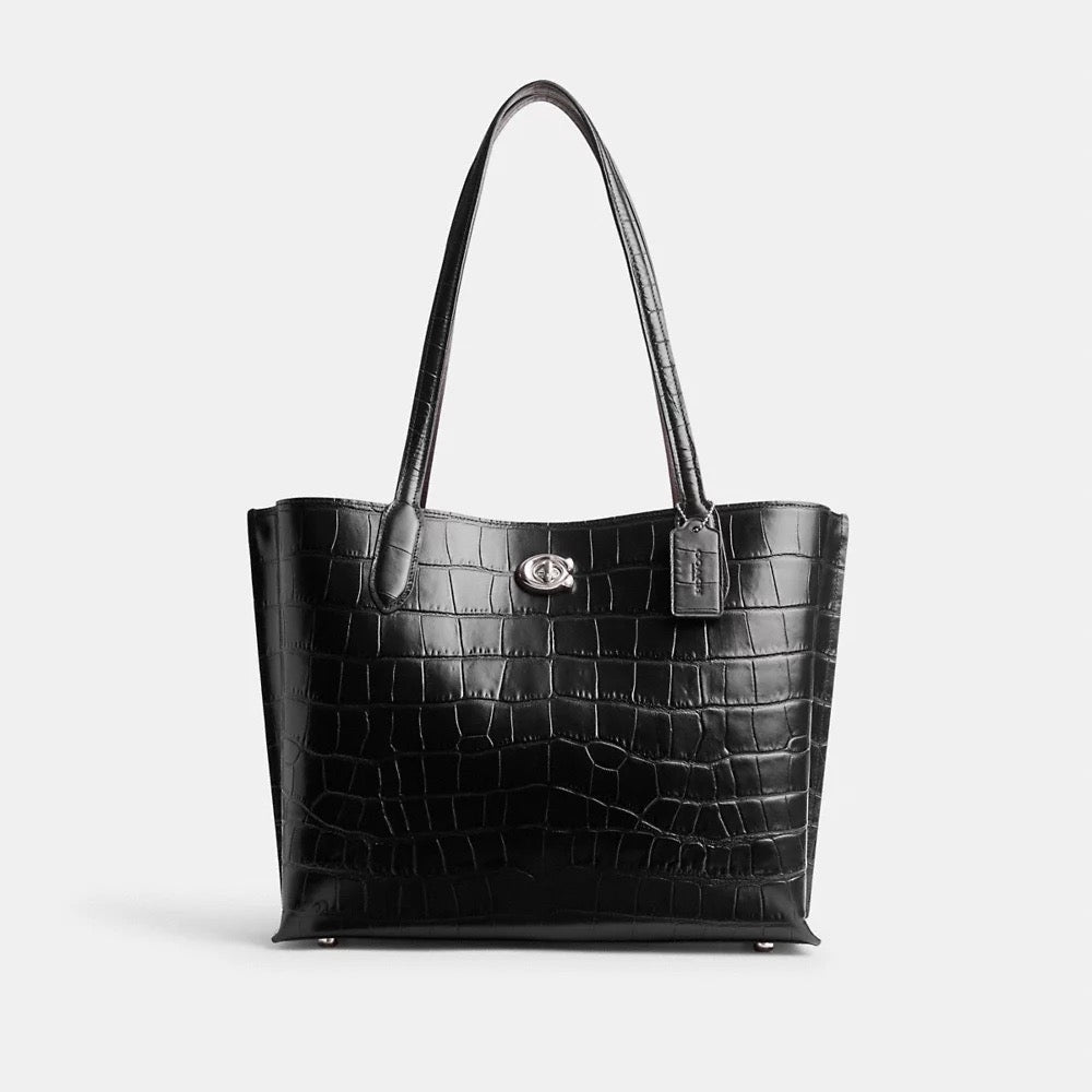 COACH Embossed Crocs Willow Tote Bag in Black Multi (CP140)