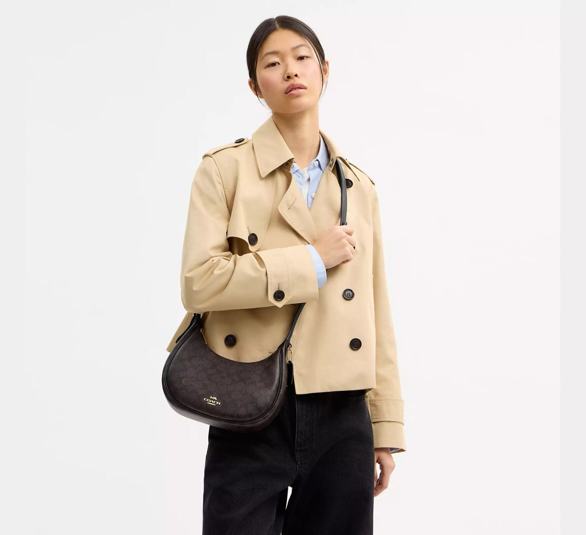 [WEB EXCLUSIVE][READY STOCK MY] Coach Emily Shoulder Bag In Signature Canvas in Walnut/Black (CDX17)