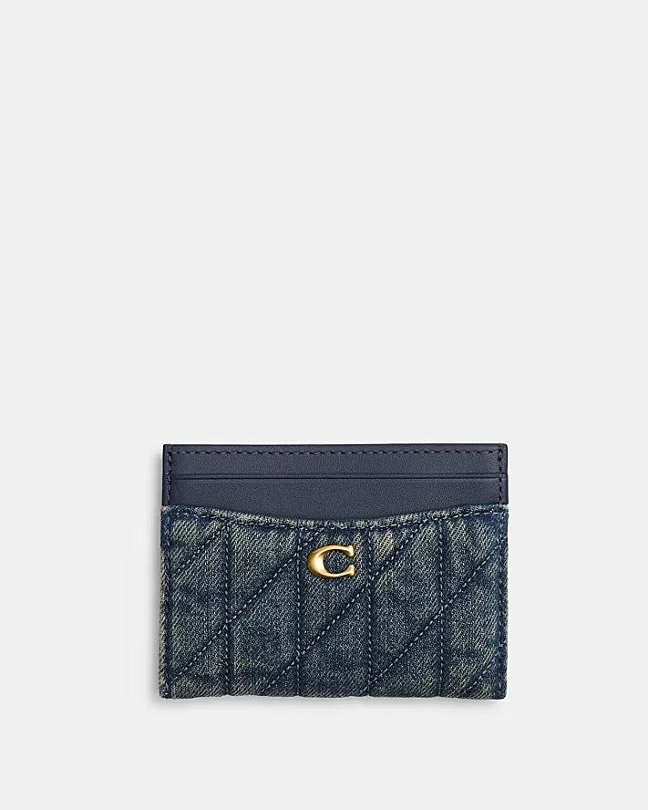 [READY STOCK MY] Coach Essential Card Case In Regenerative Cotton Denim With Quilting in Dark Indigo (CCZ06)