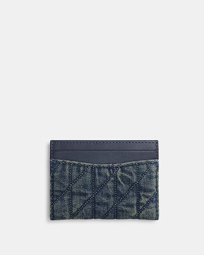 [READY STOCK MY] Coach Essential Card Case In Regenerative Cotton Denim With Quilting in Dark Indigo (CCZ06)