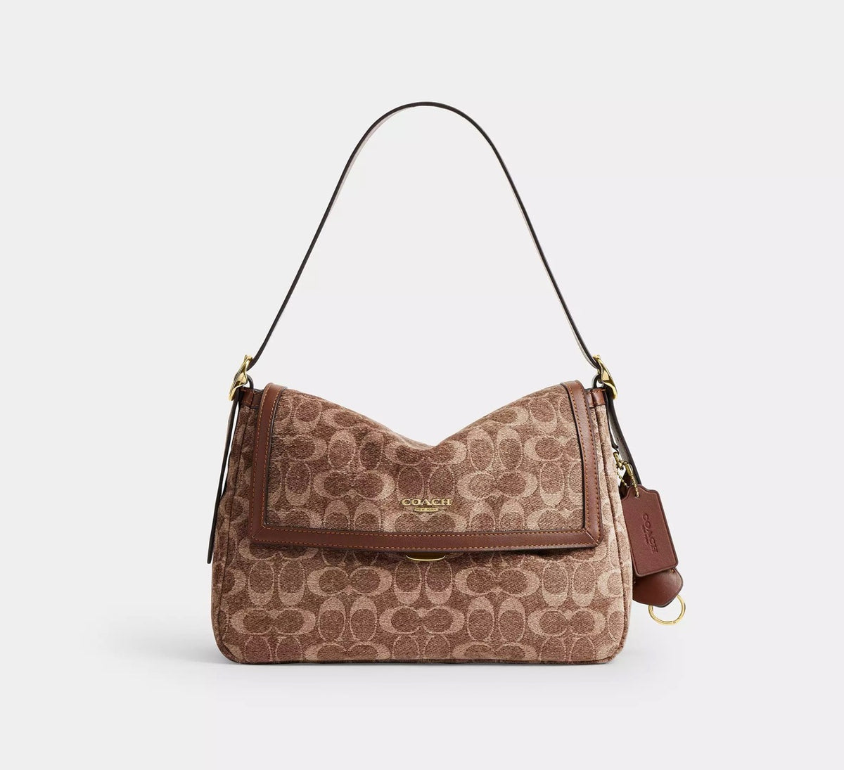 [WEB EXCLUSIVE][READY STOCK MY] [READY STOCK MY] Coach Etta Flap Bag In Signature Chenille in Light Khaki/Vintage Brown (CCE58)