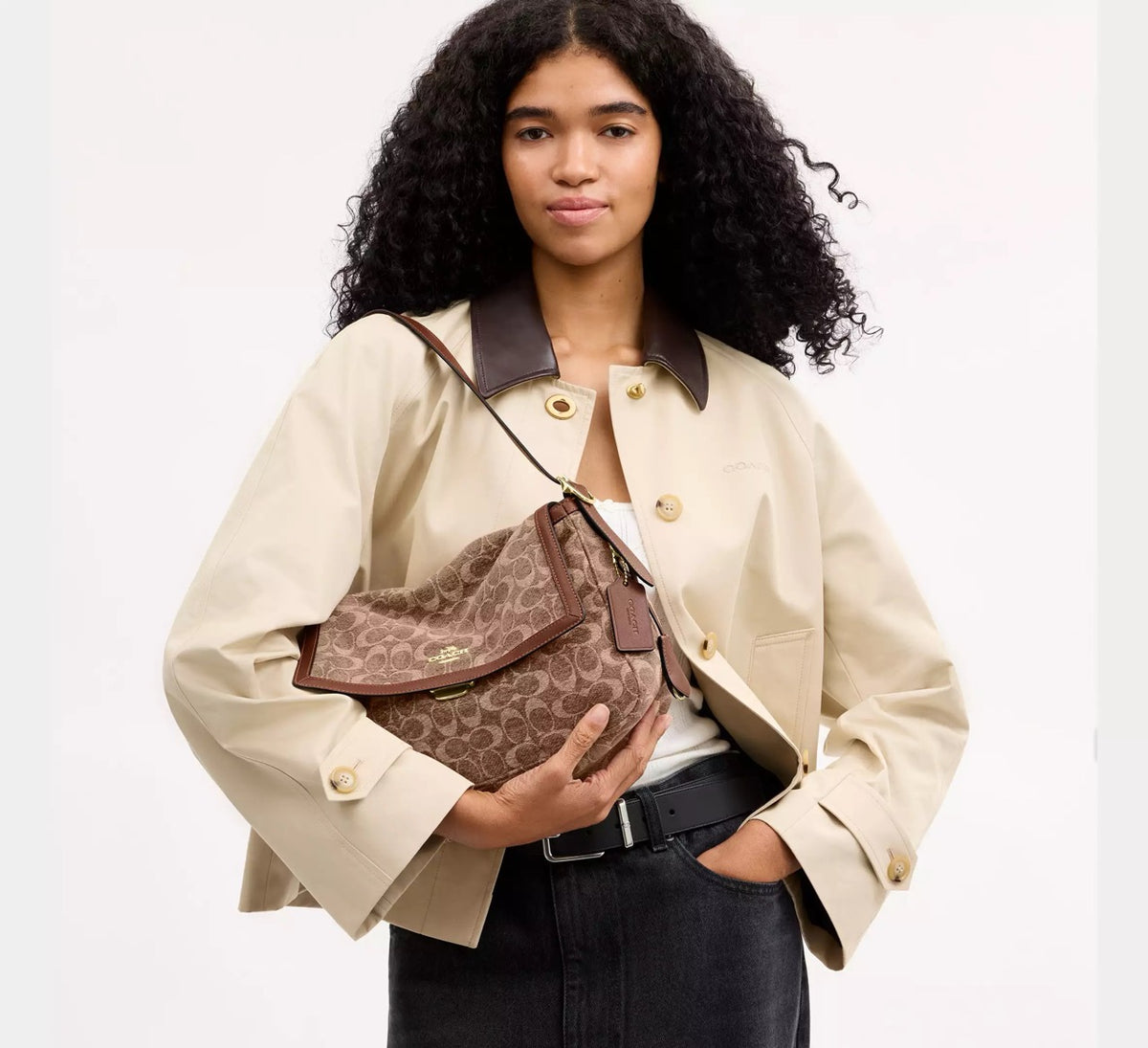[WEB EXCLUSIVE][READY STOCK MY] [READY STOCK MY] Coach Etta Flap Bag In Signature Chenille in Light Khaki/Vintage Brown (CCE58)