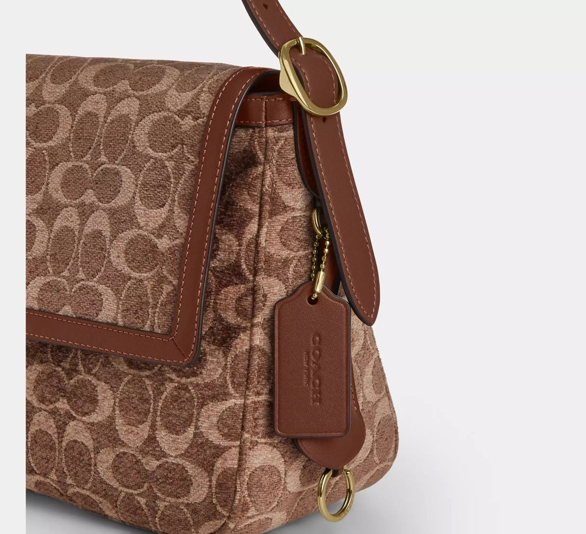 [WEB EXCLUSIVE][READY STOCK MY] [READY STOCK MY] Coach Etta Flap Bag In Signature Chenille in Light Khaki/Vintage Brown (CCE58)