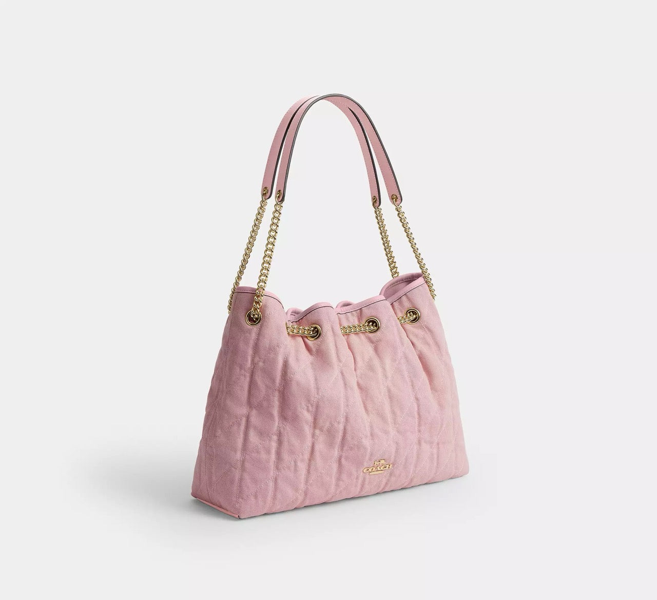 [WEB EXCLUSIVE][READY STOCK MY] COACH Evelyn Shoulder Bag In Loved Denim With Quilting And Charm in Light Pink (CER79)