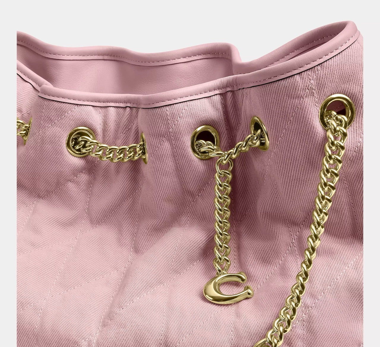 [WEB EXCLUSIVE][READY STOCK MY] COACH Evelyn Shoulder Bag In Loved Denim With Quilting And Charm in Light Pink (CER79)
