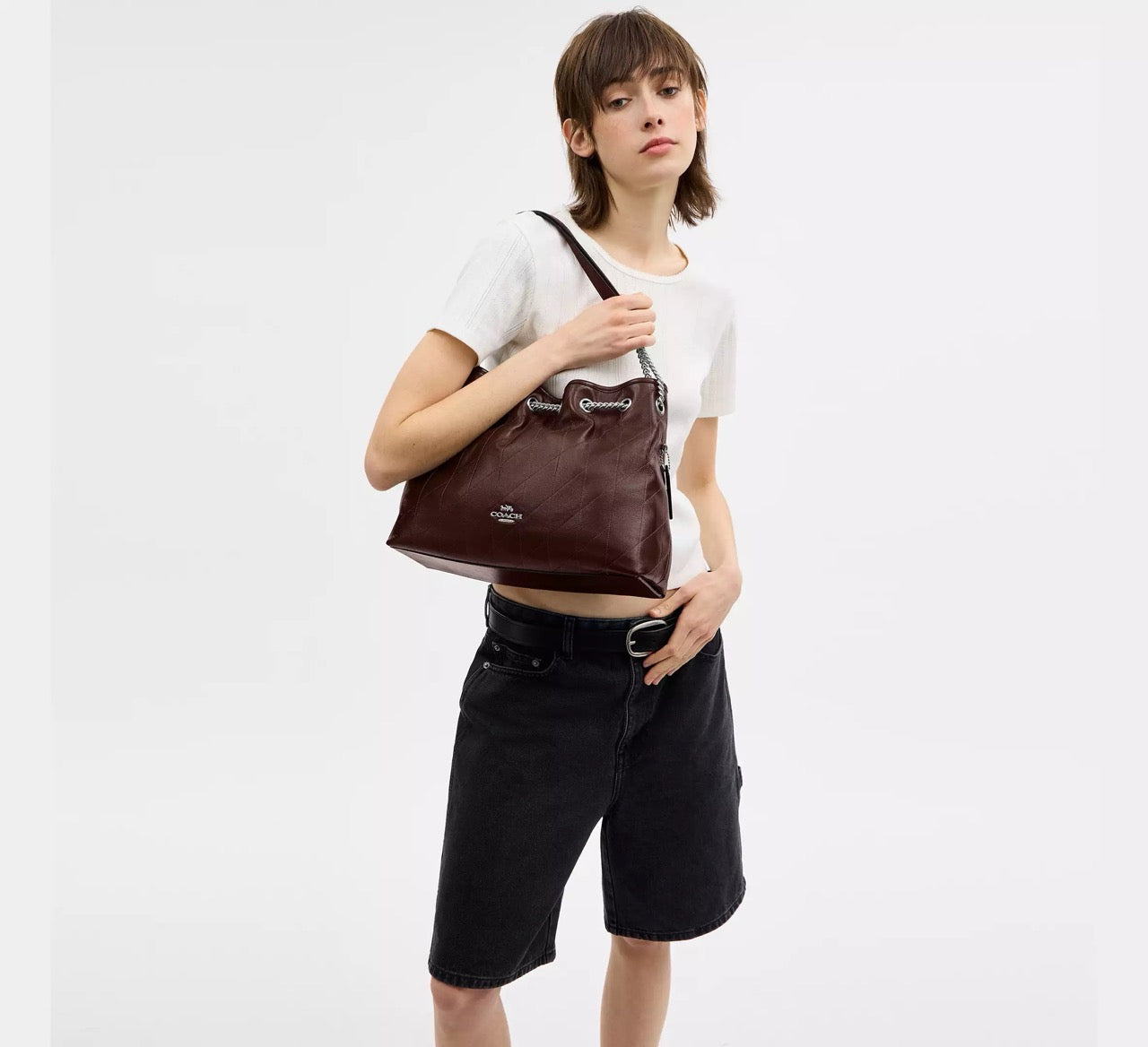 [READY STOCK MY] COACH Evelyn Shoulder Bag With Quilting in Maple (CDR00)