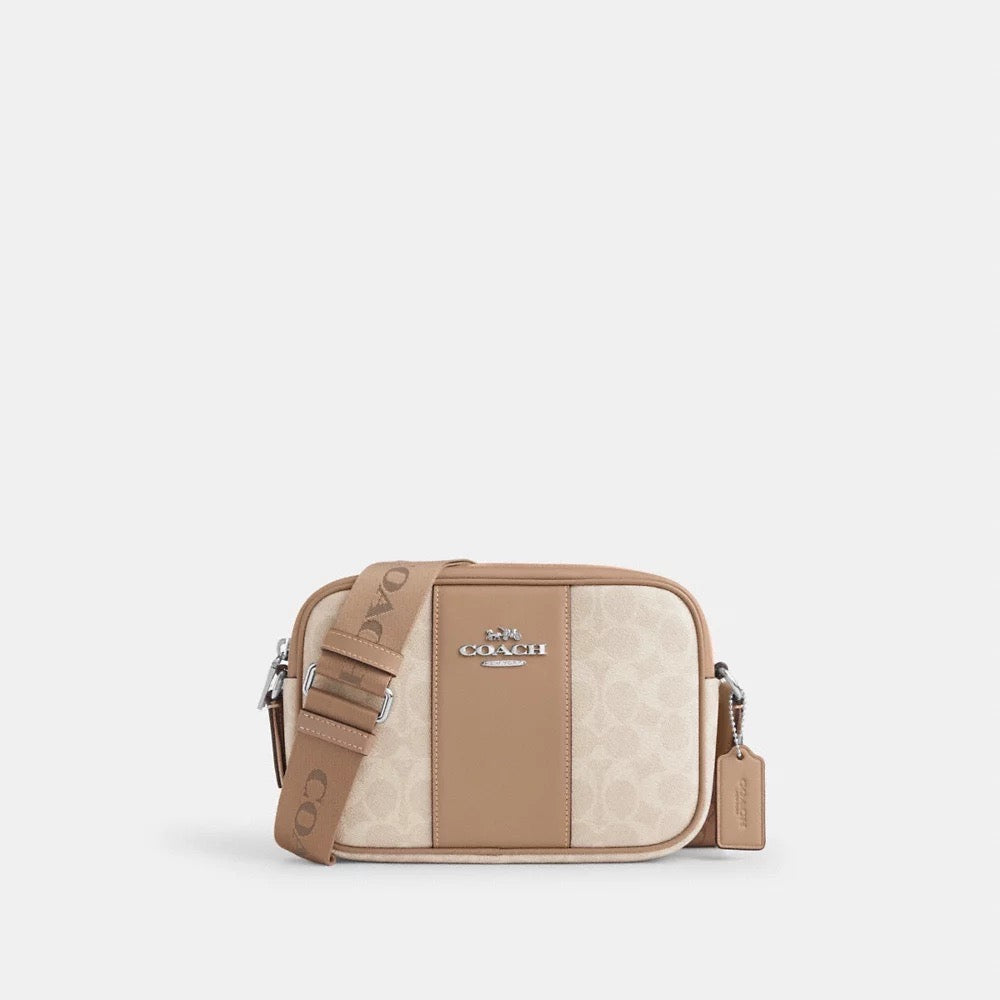[READY STOCK MY] COACH Jamie Camera Bag In Signature Canvas With Stripe in Sand/Taupe (CZ185)